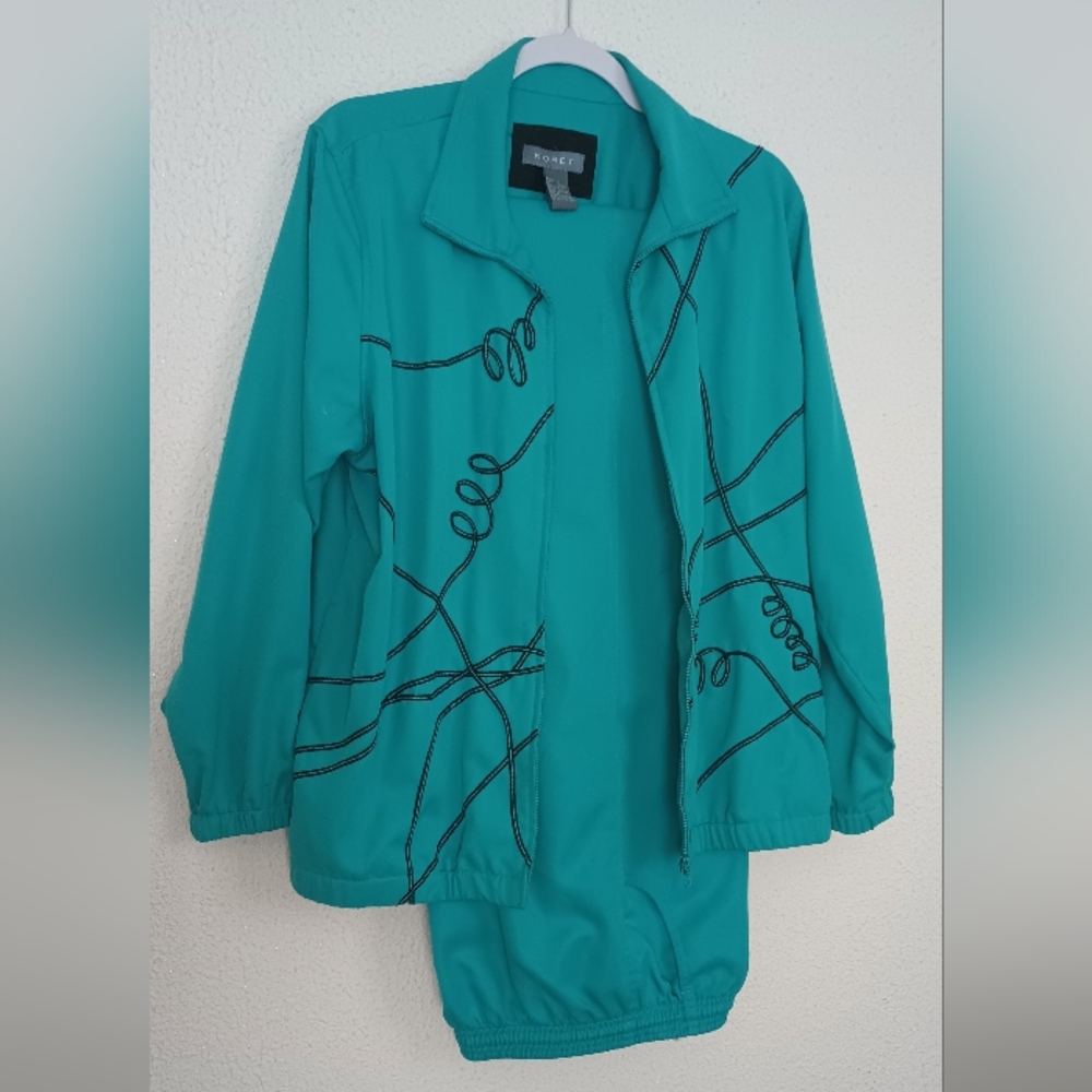 Koret Set Jacket and Pants Women's Size 8 Green W/ Black Stitching 100% Polyeste
